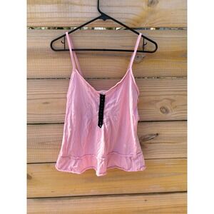 Steve Pink Cotton Babydoll Camisole Tank Top with Crochet Lace Detail Size M